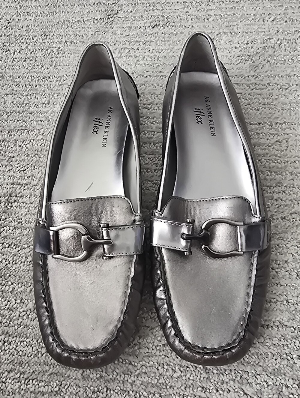 Anne Klein Metallic Silver Loafers Flats iflex Comfort Soles